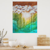 Poster Paysage Abstrait, Arbres maigres, Turquoise, Or (Cuisine)