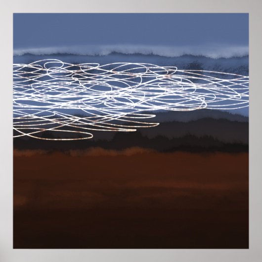 Poster Paysage Abstrait Bleu Brown Art moderne (Devant)