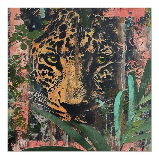 Poster Paysage Abstrait de chats de la Jungle rose (Devant)