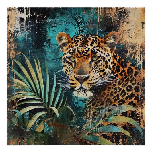 Poster Paysage Abstrait de chats Emerald Jungle (Devant)
