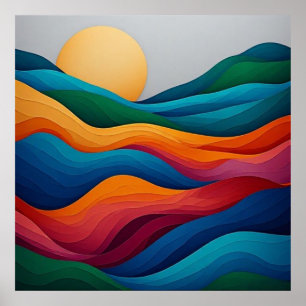 Poster Paysage abstrait de collines d'émeraude et de cora