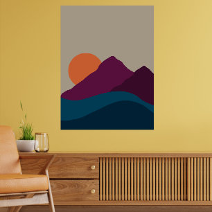 Poster Paysage Abstrait de Montagne au Coucher de Soleil 