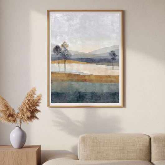Poster Paysage Abstrait Minimal Horizon Arbres Clairsemés