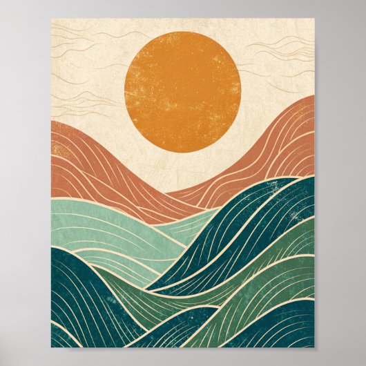 Poster Paysage Abstrait moderne du milieu du siècle (Devant)