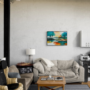 Poster Paysage Abstrait, peinture acrylique colorée