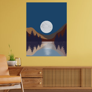 Poster Paysage Abstrait Rustique Forêt Lune Reflet