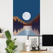 Poster Paysage Abstrait Rustique Forêt Lune Reflet (Bureau à domicile)