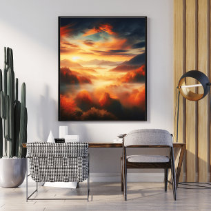 Poster Paysage aérien unique Arbres rouges et Mer Noire