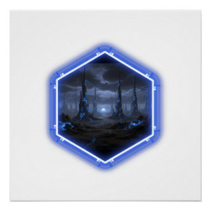Poster Paysage Alien Bleu Avec Mandelbrot