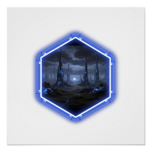 Poster Paysage Alien Bleu Avec Mandelbrot (Devant)