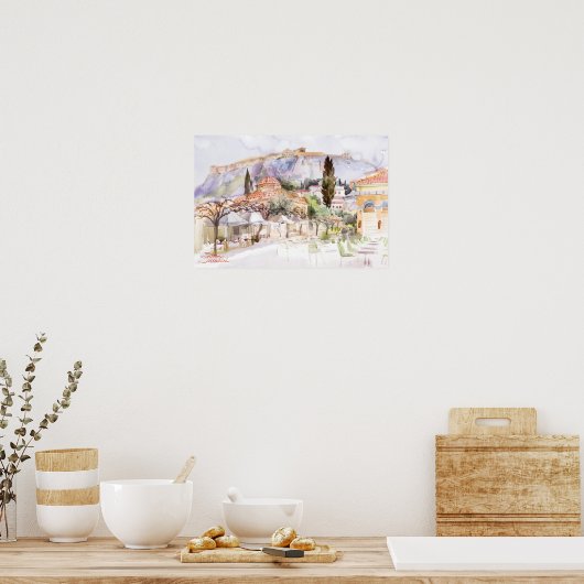 Poster Paysage aquarelle d'Athènes, Grèce. Art (Cuisine)