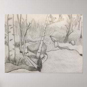 Poster Paysage (arbres, étang et air frais)