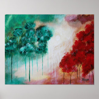 Poster Paysage artistique abstrait enchanté avec des arbr