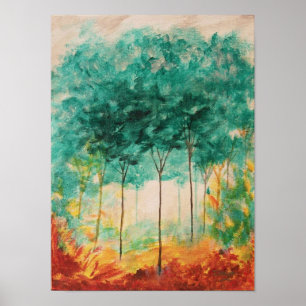 Poster Paysage artistique Abstrait Peinture, Turquoise, O