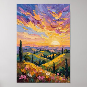 Poster Paysage artistique de coucher de soleil vintage su