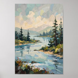 Poster Paysage artistique vintage brumeux de rivière