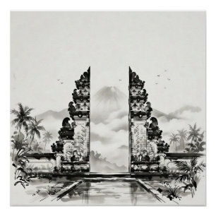 Poster Paysage au lavis d'encre de Bali Indonésie