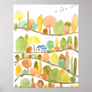Poster paysage automne aquarelle