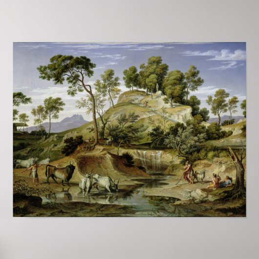 Poster Paysage avec bergers et vaches (Devant)