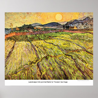 Poster Paysage avec champs labourés par Vincent van Gogh
