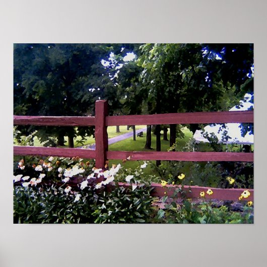 Poster Paysage avec clôture et fleurs (Devant)