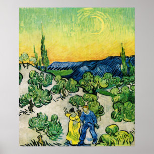 Poster Paysage avec couple en promenade de Vincent van Go