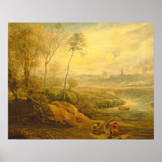 Poster Paysage avec dispositif de chasse d'oiseaux (huile (Devant)
