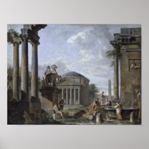 Poster Paysage avec les ruines romaines