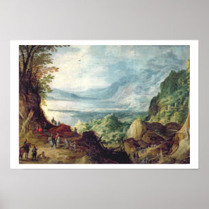 Poster Paysage avec mer et montagnes (huile sur toile)