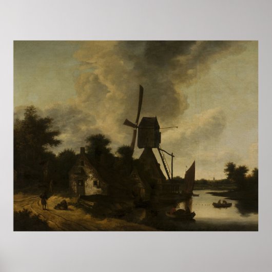 Poster Paysage avec moulin à vent - Salomon Rombouts (Devant)