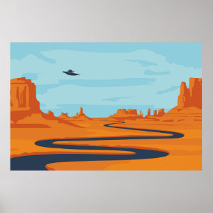 Poster paysage avec vallée déserte, montagnes, sombre w