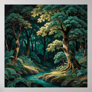 Poster Paysage boisé Forêt émeraude enchantée 🌿