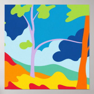 Poster Paysage carré abstrait de blocs de couleur minimal