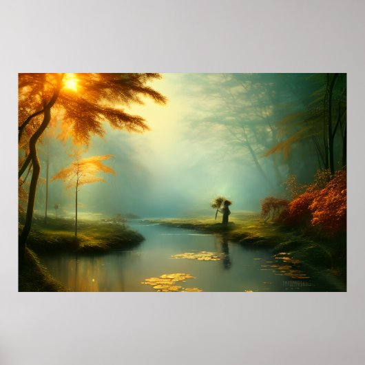 Poster Paysage classique beau soleil doré automne (Devant)