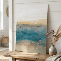 Paysage côtier abstrait avec sarcelle et beige