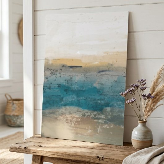 Poster Paysage côtier abstrait avec sarcelle et beige