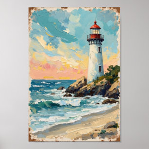 Poster Paysage côtier de phare vintage Art