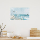 Poster Paysage côtier de style aquarelle avec phare (Cuisine)