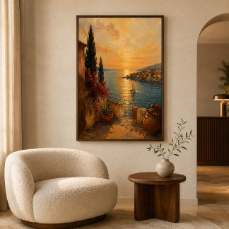 Poster Paysage côtier méditerranéen au coucher de soleil