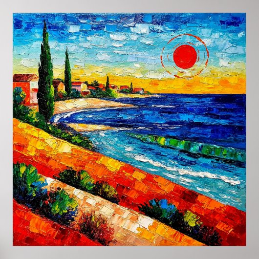 Poster Paysage côtier vibrant avec coucher de soleil colo (Devant)