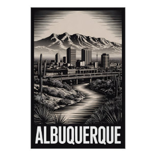 Poster Paysage d'Albuquerque Nouveau-Mexique en noir et b
