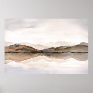 Poster Paysage d'aquarelle Abstraite Lac de montagne Brow