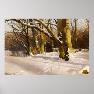 Poster Paysage d'arbre de soleil hivernal de ferme rustiq