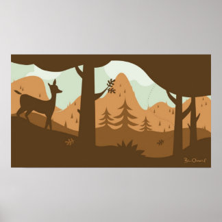 Poster Paysage d'automne avec cerfs