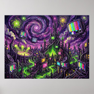 Poster Paysage de bande dessinée de la nuit étoilée de Mo