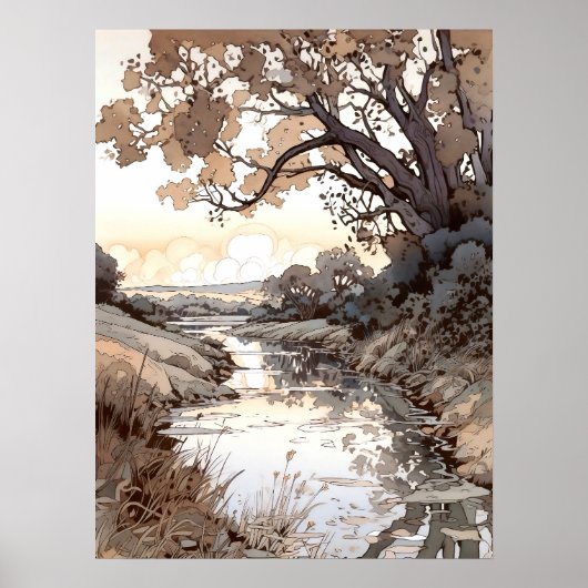 Poster Paysage de campagne aquarelle (Devant)
