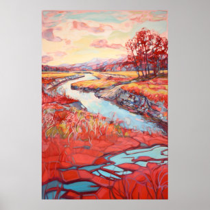 Poster Paysage de campagne peinture aquarelle