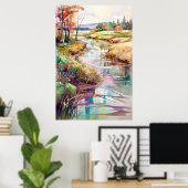 Poster Paysage de campagne peinture aquarelle (Bureau à domicile)