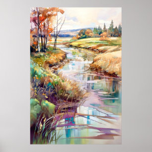 Poster Paysage de campagne peinture aquarelle
