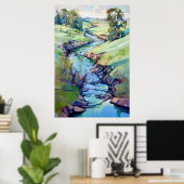 Poster Paysage de campagne peinture aquarelle (Bureau à domicile)